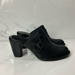 BORN Black Leather Slip On Heels